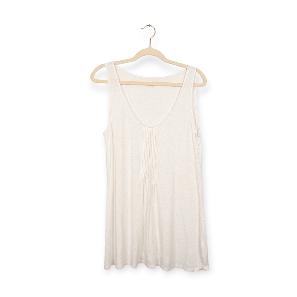 Garnet Hill White Linen & Modal Pintuck Tank Top Size M